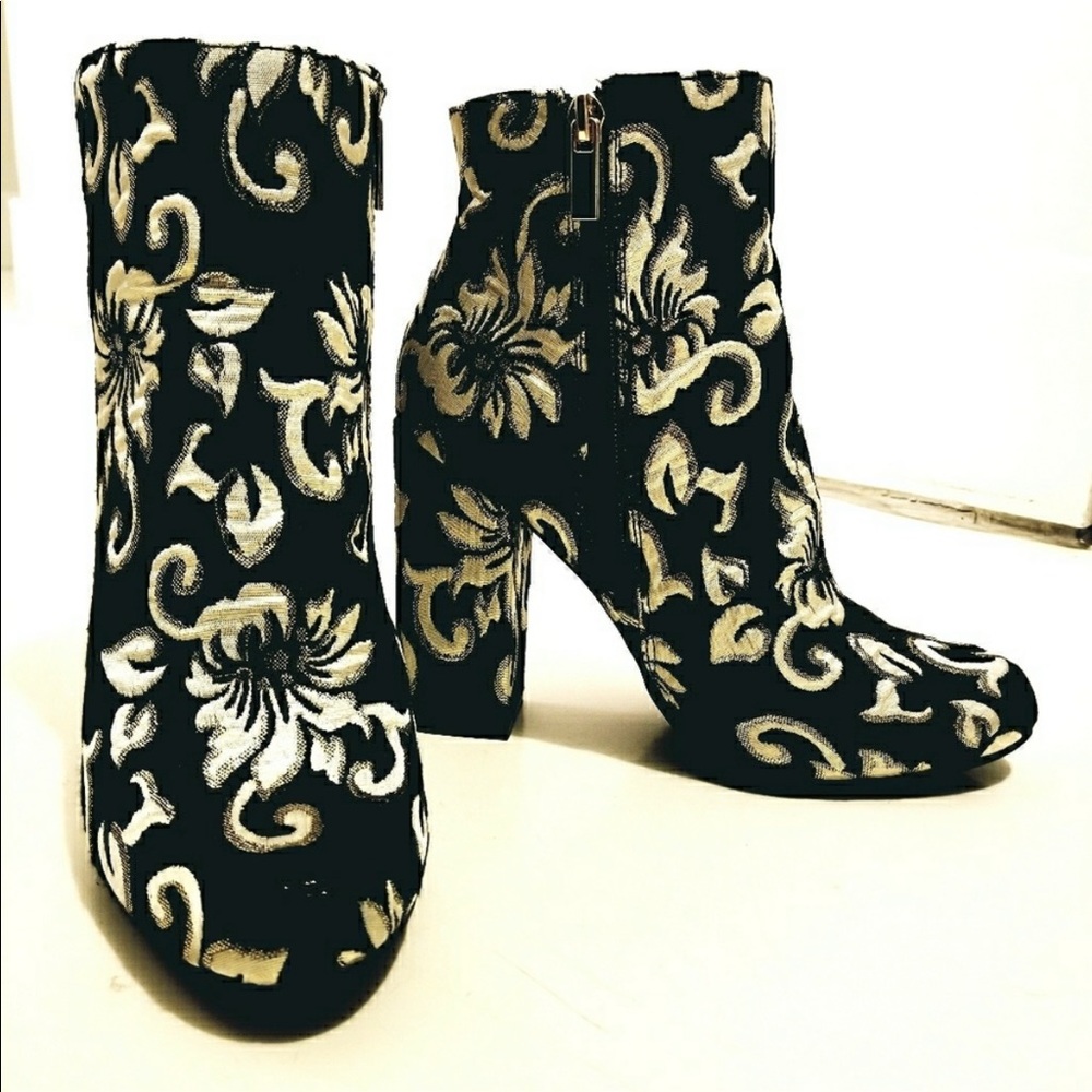 Bamboo gold and black heeled booties
